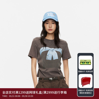 REVAN芮范设计师款俏皮感假两件系带蝴蝶结图案T恤RK31001044
