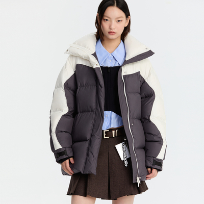 REVAN芮范设计师款休闲风拼色中长羽绒服RM90502230