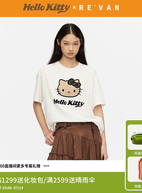 【沈月同款】REVAN芮范黑皮HelloKitty假日感鱼子酱T恤RK31001038