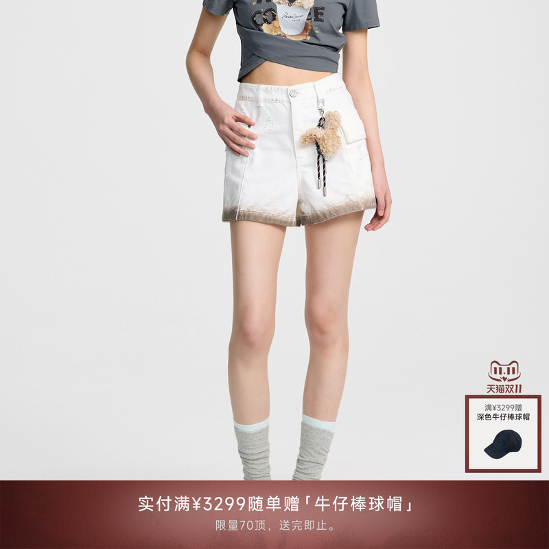 REVAN芮范2025夏季新品设计师款趣味咖啡兔喷脏短裤RL31306116