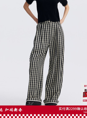 REVAN芮范设计师款植绒印花格纹阔腿裤RL71301065