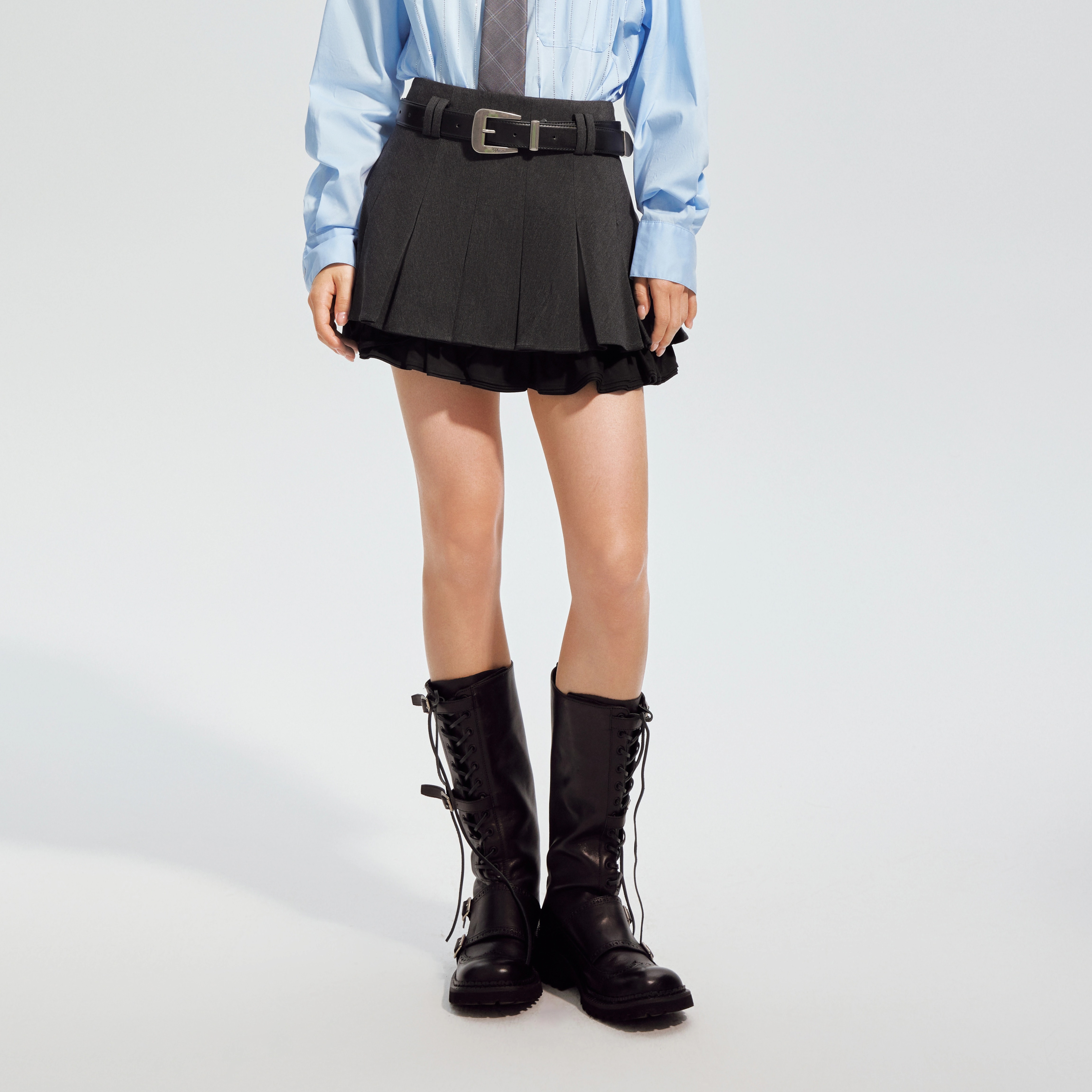 芮范俏皮感荷叶边百褶裙