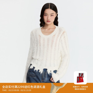 REVAN芮范设计师款 质感白色镂空破洞毛衣RM90601165