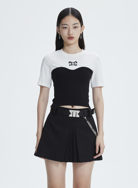 REVAN芮范设计师款辣妹针织抹胸拼接T恤RN10601208