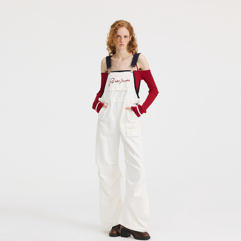 REVAN芮范设计师款工装风撞色牛仔背带裤RL11311056