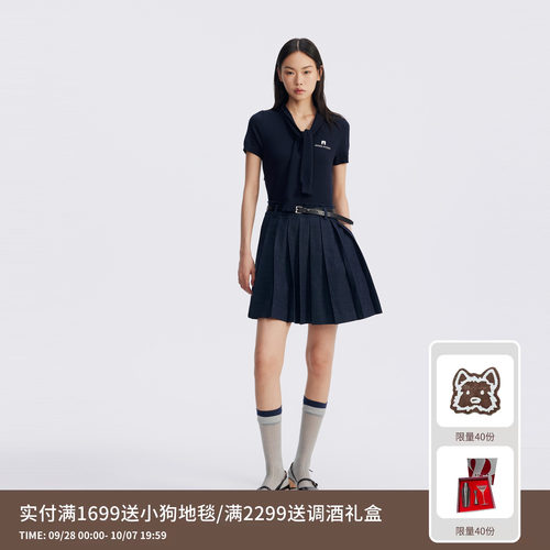 REVAN芮范设计师款针梭织相拼百褶连衣裙RL71101219