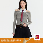 领拼接毛衣RM90601016 REVAN芮范2024冬女团风衬衫 卢昱晓同款