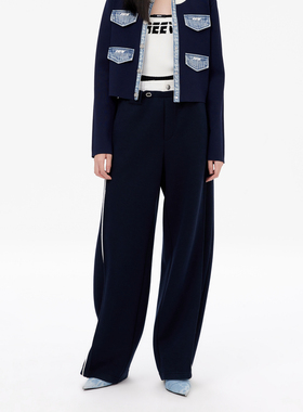 REVAN芮范设计师款甜酷风藏青针织运动裤RM11301085