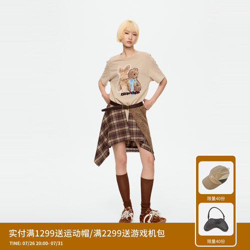 REVAN芮范设计师款趣味抱抱熊格纹屁帘两件套连衣裙RK71101350
