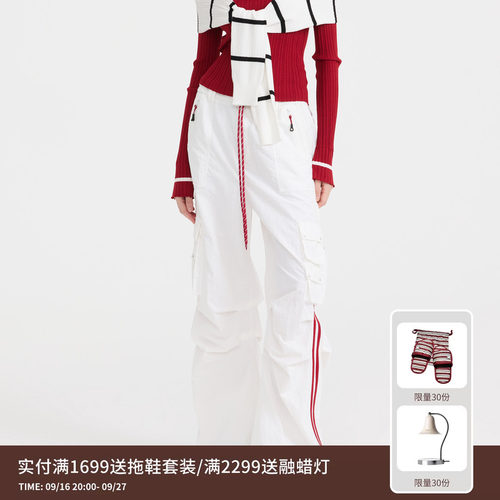 REVAN芮范设计师款运动风红白撞色长裤RL11301217