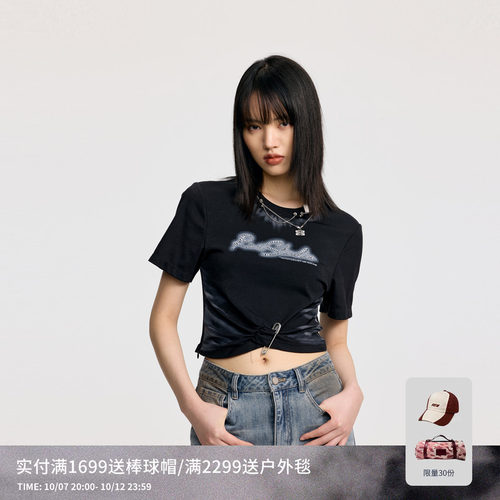 REVAN芮范设计师款牛仔感直喷图案纽结T恤RL31001228