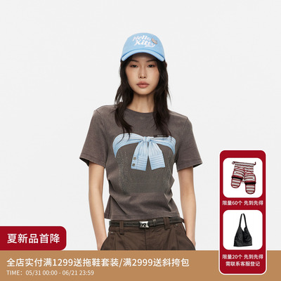 REVAN芮范设计师款俏皮感假两件系带蝴蝶结图案T恤RK31001044