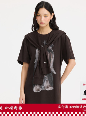 REVAN芮范设计师款小狗印花披肩T恤连衣裙RL11101112