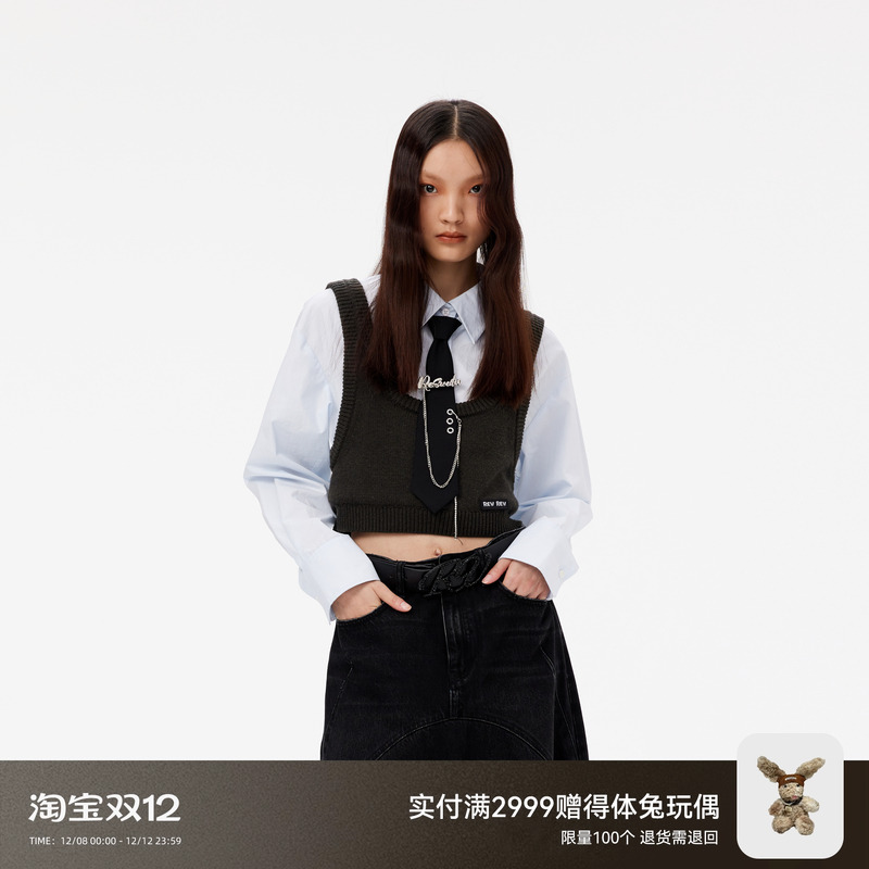 设计师revan甜酷假两件衬衫