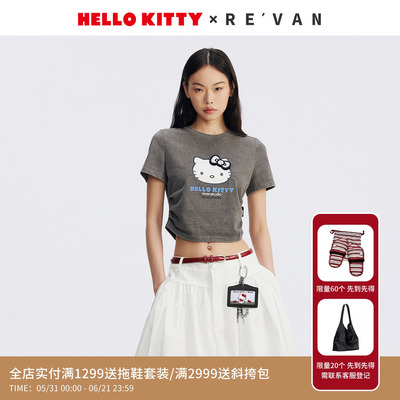 REVAN芮范HelloKitty酷感格纹蝴蝶结T恤RL71001003