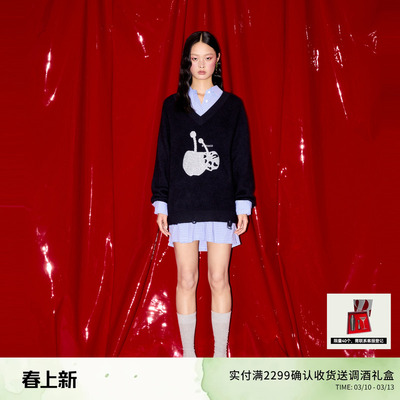 REVAN芮范樱桃系列学院风格纹毛衫连衣裙RM91101320