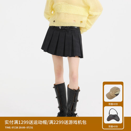 REVAN芮范设计师款灰色格纹西装百褶半裙RL11501154