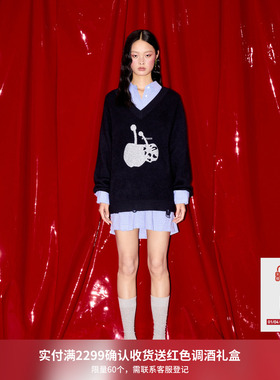 REVAN芮范樱桃系列学院风格纹毛衫连衣裙RM91101320