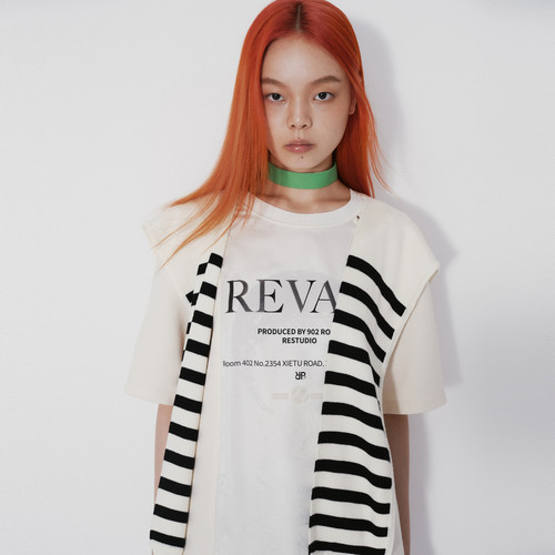 REVAN芮范设计师款新中式华夫格拼接T恤裙RM71101118
