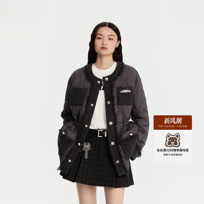 REVAN芮范新品设计师款小香风拼接圆领羽绒服RM90502228