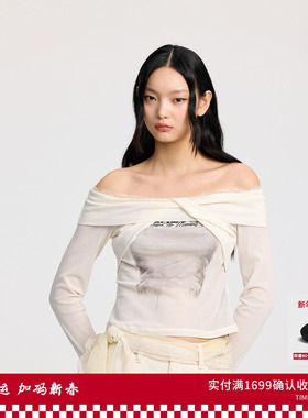 REVAN芮范设计师款交叉一字肩蕾丝边单衣RL30801003