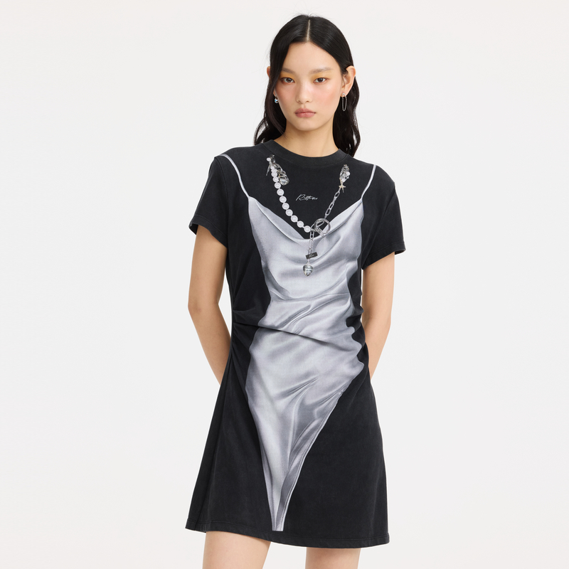 REVAN芮范设计师款质感吊带印花连衣裙RL11101108