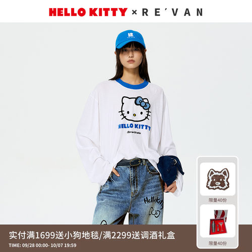 【马上红系列】REVAN芮范HelloKitty清新蓝白长袖T恤RK11001320