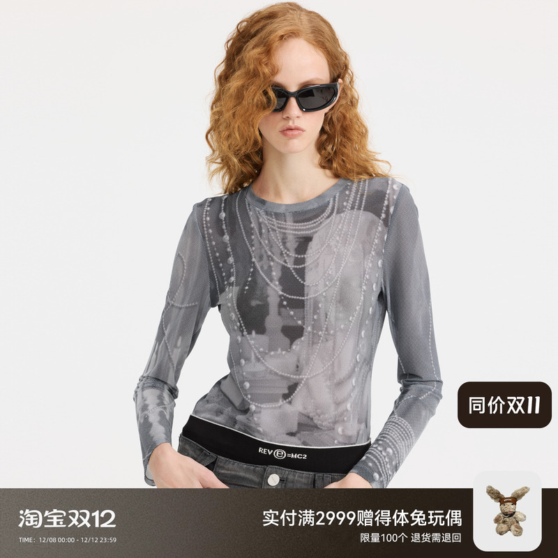 REVAN芮范设计师款古典美学印花打底衫T恤RL10801044