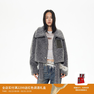 REVAN芮范设计师款 质感灰色环保皮草外套RL90105558