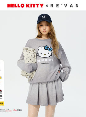 REVAN芮范HelloKitty俏皮可爱晕染喷脏灰色卫衣套装RK12403165