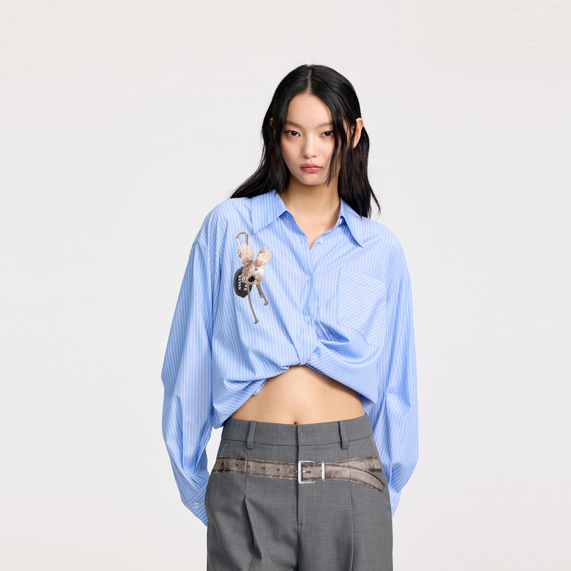 REVAN芮范设计师款趣味小兔蓝白条纹衬衫RL30901080图片