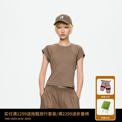 REVAN芮范设计师款慵懒随性细碎烫钻短款圆领T恤RK71001402
