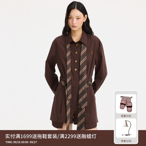REVAN芮范设计师款现代感领带棕咖连体裤RL11308054