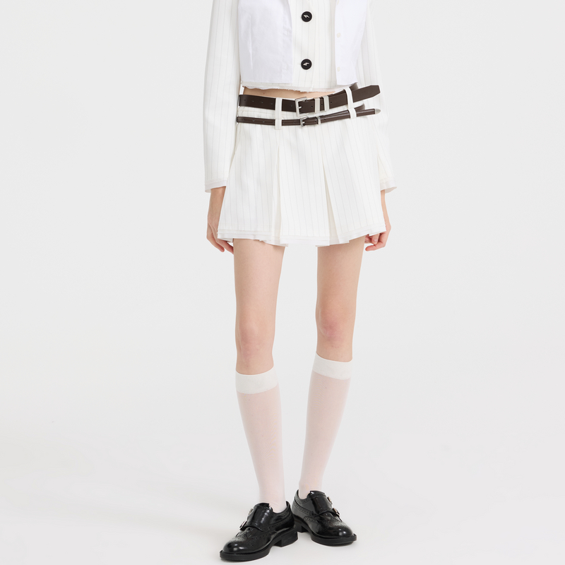 REVAN芮范设计师款质感条纹西装百褶短裙RL11501219
