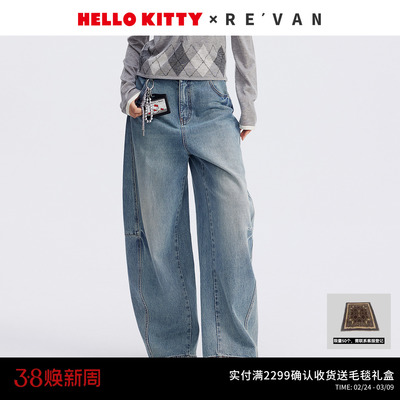【经典弯刀裤】【沈梦辰同款】REVAN芮范HelloKitty复古牛仔裤