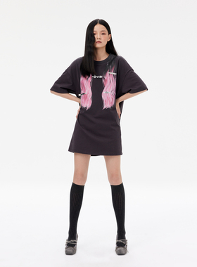 REVAN芮范设计师款萌趣长发图案T恤连衣裙RM11101136