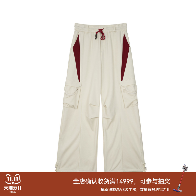 【浪姐同款】REVAN芮范2025春季工装风红白撞色长裤RL11301097