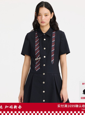 REVAN芮范设计师款摩登领带印花连衣裙RL11101111