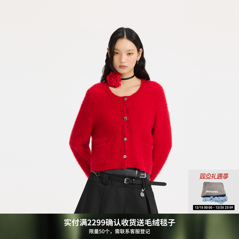 【节日限定】REVAN芮范花朵飘带毛衣开衫RL10106193