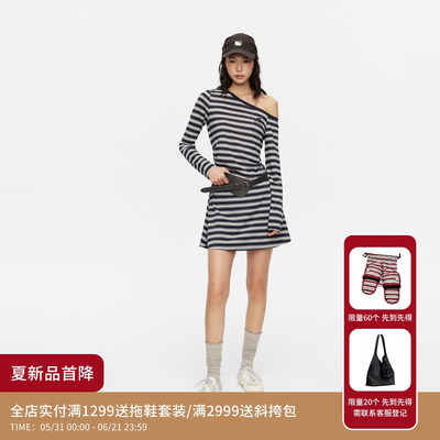 REVAN芮范设计师款轻潮感Oversize藏白宽条纹连衣裙RK31101515