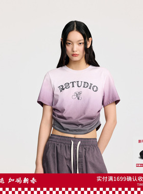 REVAN芮范设计师款趣味粉紫色渐变印花T恤RL31001054