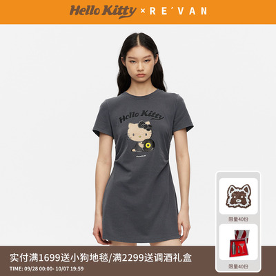 REVAN芮范黑皮黑胶唱片HelloKitty慵懒松弛感连衣裙RK31101041