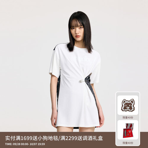 REVAN芮范设计师款缎感T恤料拼接连衣裙RL31101061
