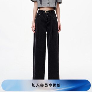 RN31302223 REVAN芮范2023夏季 新品 设计师款 街头风黑色牛仔阔腿裤