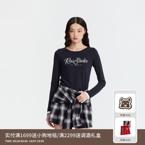 REVAN芮范设计师款质感藏青假两件长袖T恤RM91001088