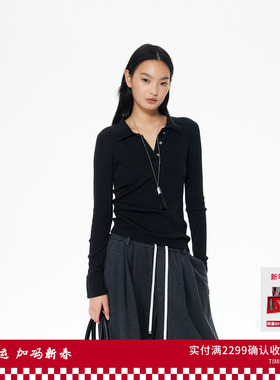 REVAN芮范设计师款流苏项链深灰针织衫RL90601367