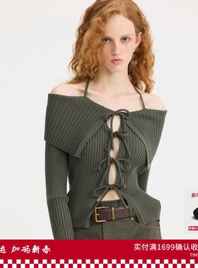 REVAN芮范设计师款镂空系绳一字肩毛衫RL10601133