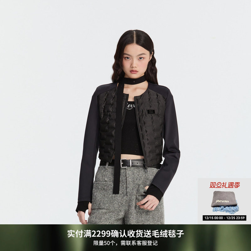 REVAN芮范设计师款质感植绒印花薄羽绒服RM90105062