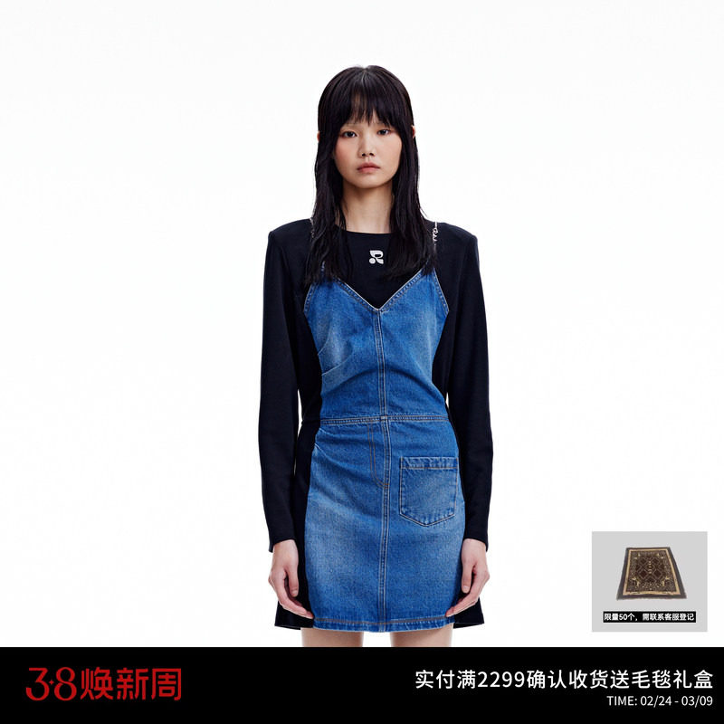 REVAN芮范设计师款甜酷风拼接卫衣连衣裙RN91101140