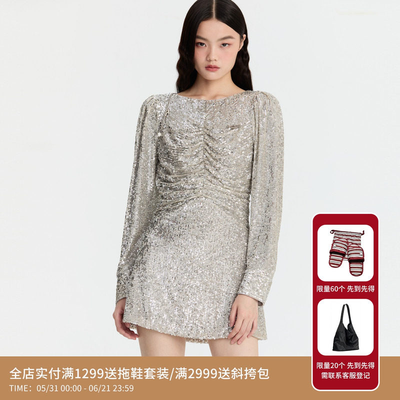 REVAN芮范设计师款摩登派对风珠片连衣裙RM91101145
